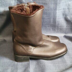 TOE WARMERS Womens 6.5 Shelter Boots Fur Lined Leather Winter Snow Brown Vtg